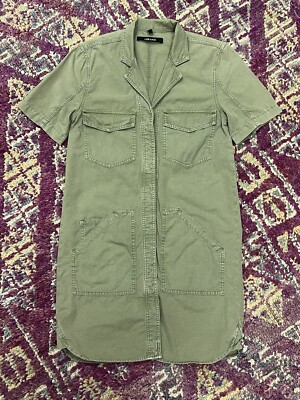 J Brand Army Olive Green Cargo Pocket Button Up Shirt Dress Small