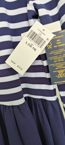 NWT POLO RALPH LAUREN Girl's Navy Striped Stretch Ponte Dress sz L/G (12-14) - Picture 5 of 7