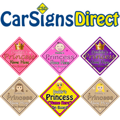 Personalizado Mummys Princesa A Bordo Coche Firmar-Bebé//Niño Seguridad 6 opciones