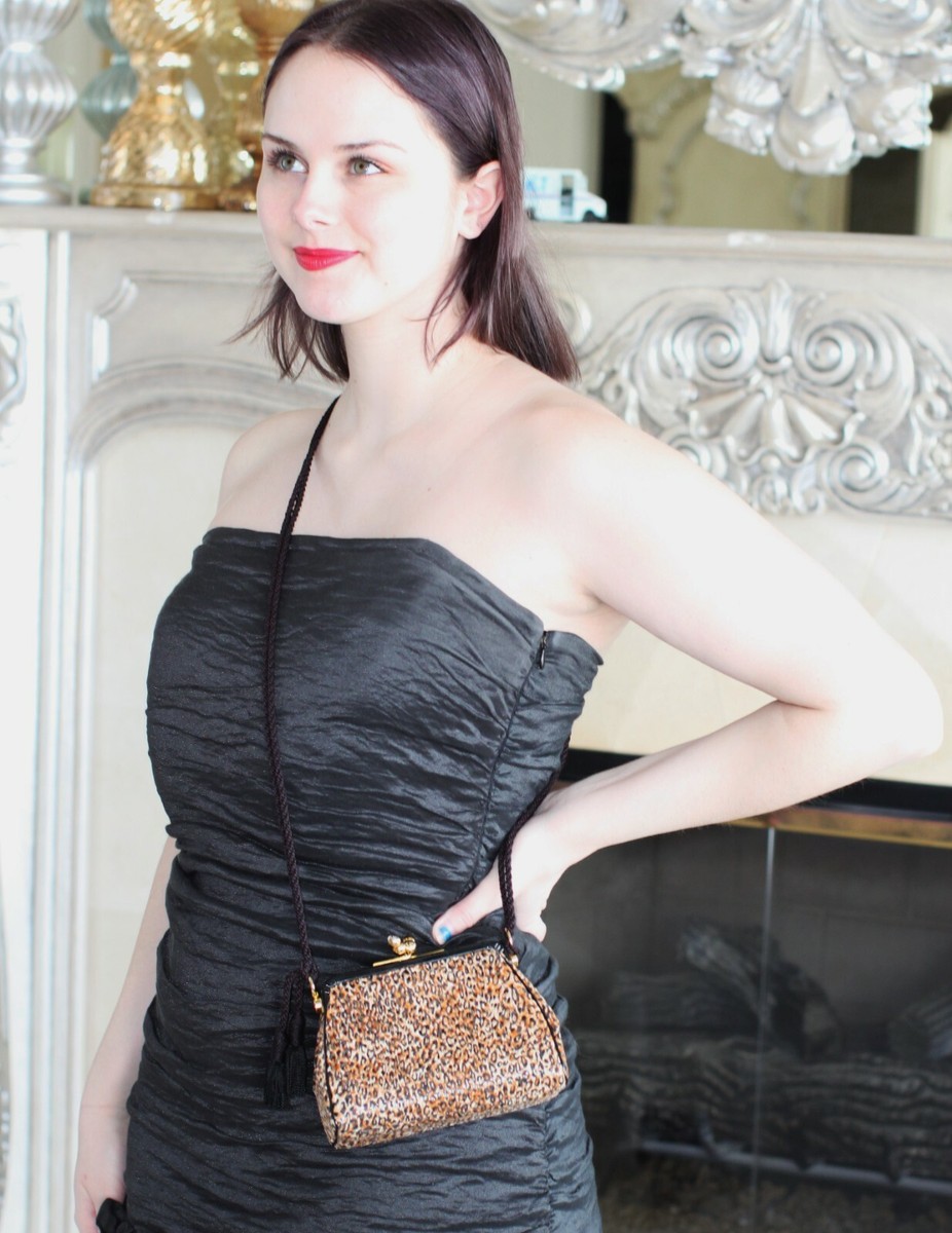 Judith Leiber SUEDE LEATHER HANDBAG Kiss Lock LEOPARD CHEETAH