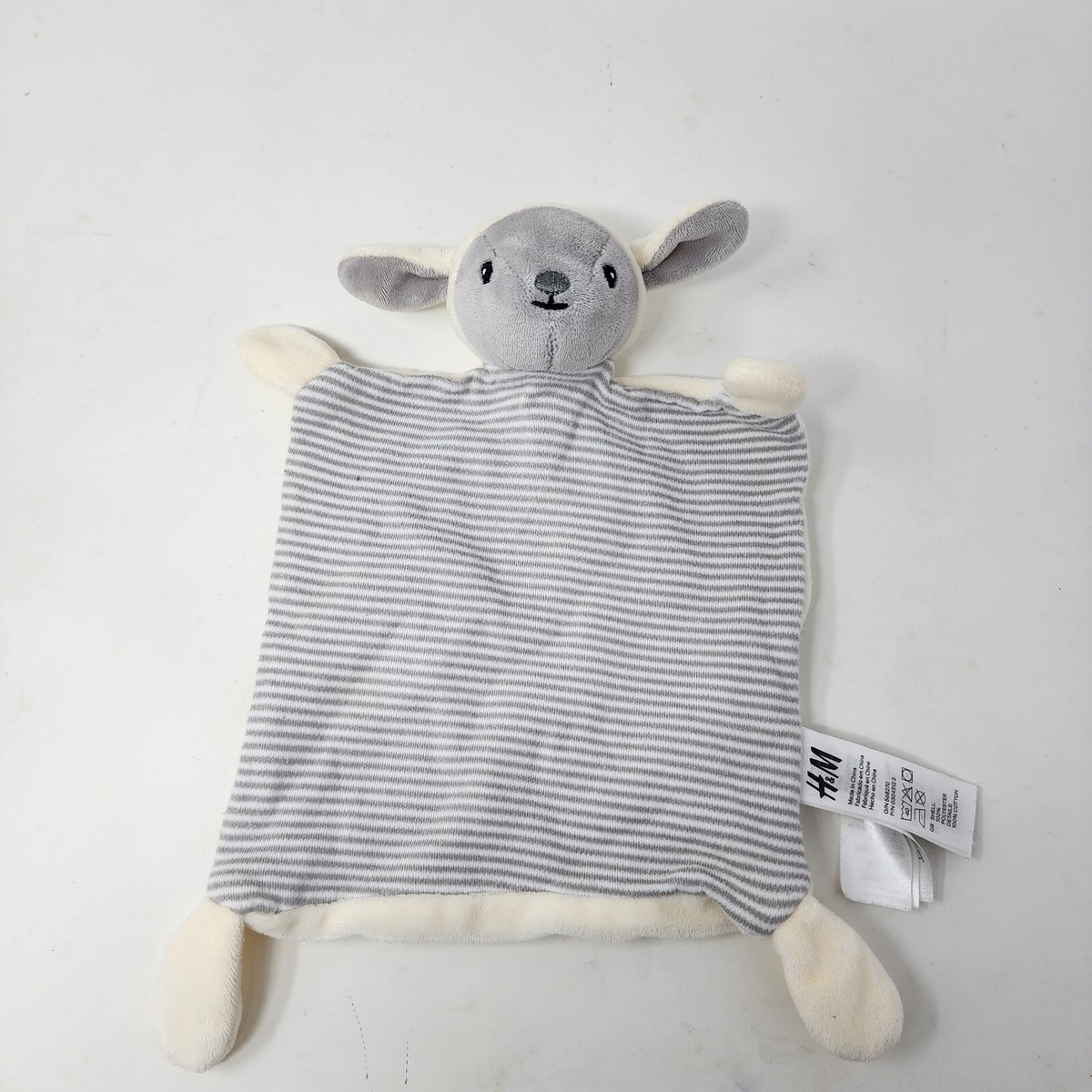 H&M Lamb Sheep Gray Cream Stripe Baby Security Blanket Lovey Soft Toy