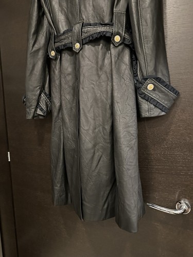 Vintage Dolce & Gabbana Black Leather Trench Coat Belted Size Small IT 40 US 4 - Picture 11 of 17