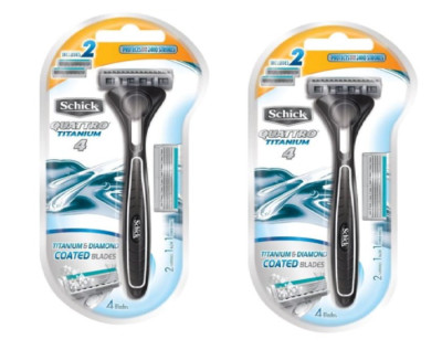 Schick Quattro Razor & Cartridges, Titanium Coated 1 Razor 2 Cartridges (2 pack)