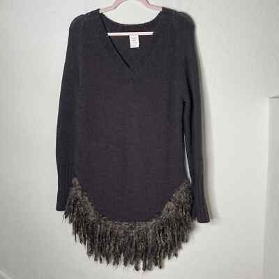 BIANCALANCIA Merino Wool Extrafine Knit Sweater Fringe Side Slits Size M Brown