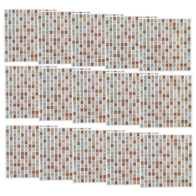 infactory Selbstklebende 3D-Mosaik-Fliesenaufkleber ''Bronze'', 26x26 cm, 15er-Set