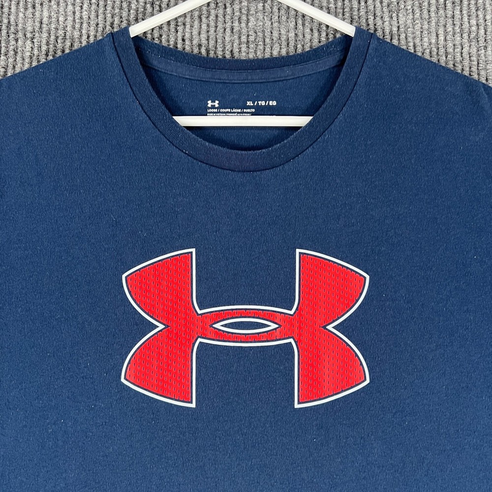 Under Armour Shirt Mens XL Extra Large Blue Short Sleeve Loose Fit Heat Gear