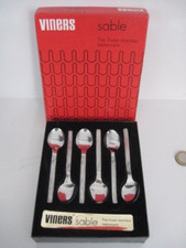 BOXED SET OF 6 x STAINLESS STEEL SMALL COFFEE SPOON VINERS SABLE MCM DESIGN