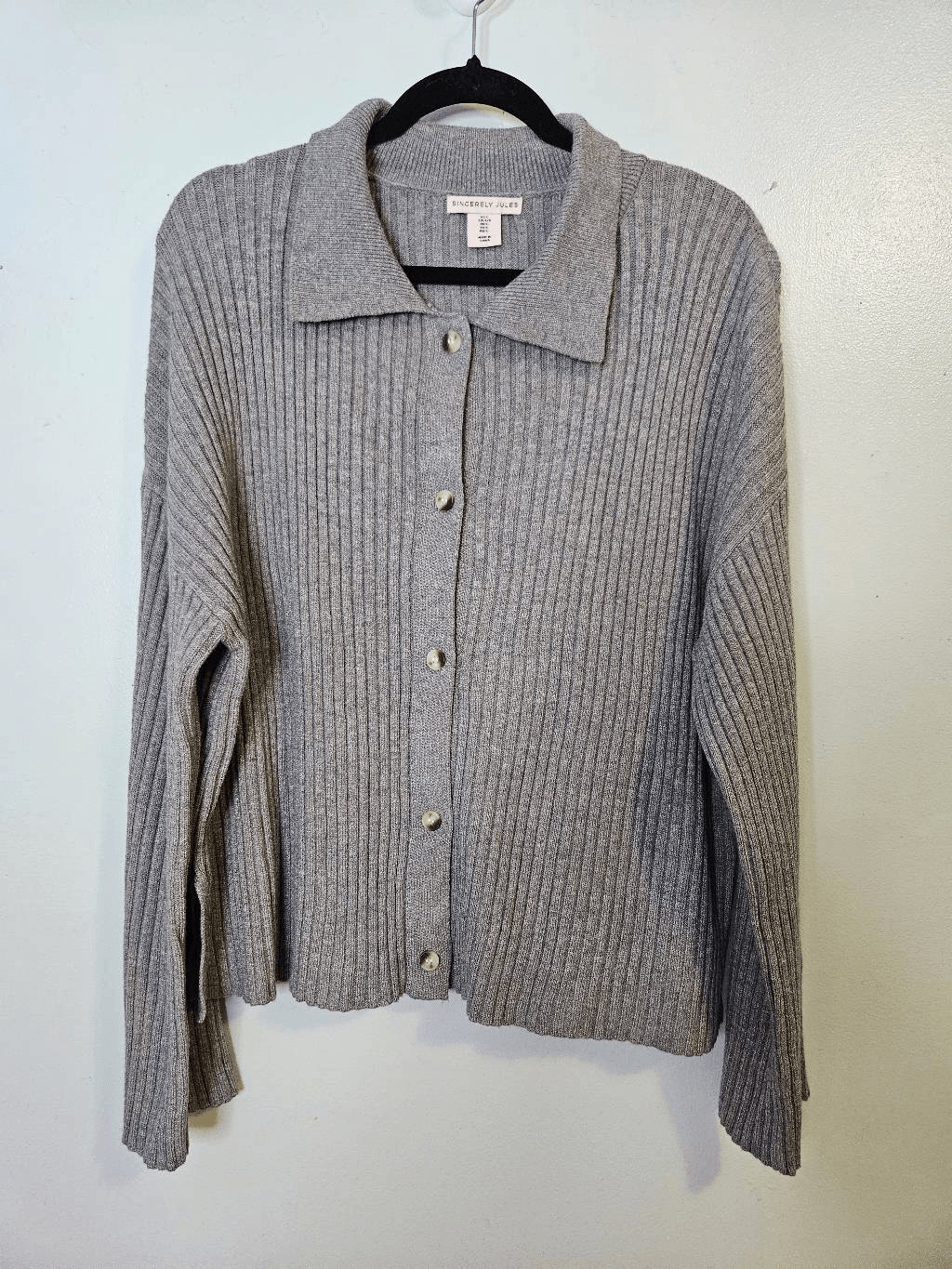 Sincerely Jules gray ribbed button front collared… - image 1