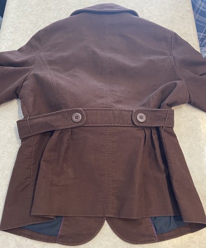LL BEAN Jacket Belted Button Up Coat Hip Length Brown Women’s Medium Petite - Picture 7 of 12