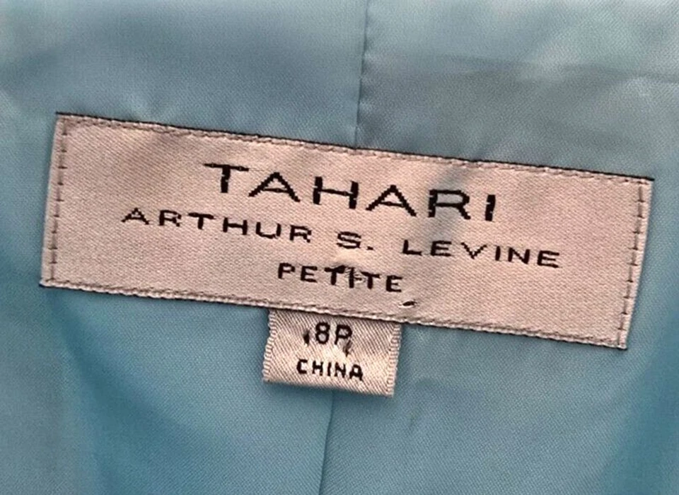 Tahari ASL Blazer 8P Blue Linen Blend Peplum Bell Sleeves Button Up Professional - Image 3 of 4