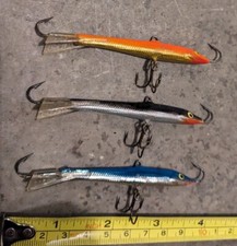 Lot of 3 Large#9~3.5" & ~3/4 Oz Rapala Jiggin Raps - Ice Fishing Lures - Vintage