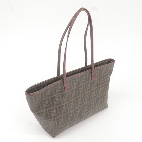 Auth FENDI Zucca Logo Print Tote Bag Khaki Pink PVC 8BH198 Used - Picture 4 of 24