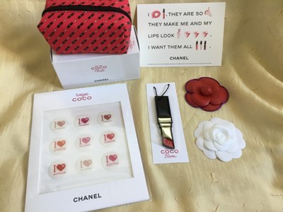 Chanel Rouge Coco Flash Mini Kosmetiktasche,Coco Bloom Anhänger, Sticker,Karte..