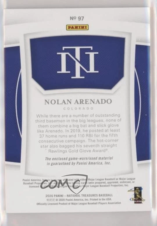 2020 Panini National Treasures /99 Nolan Arenado #97 - Image 2 of 2