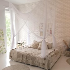 Canopy Bed Curtains with Lights, White Bed Canopy For Girls  Adults - White