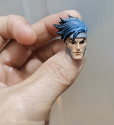 Painted 1/12 Comics Gambit Blue Hair Head Carved Fit 6'' ML Figure Body