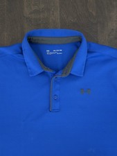 Under Armour Mens Size 2XL Blue Stretch Polo Shirt Loose HeatGear Short Sleeve