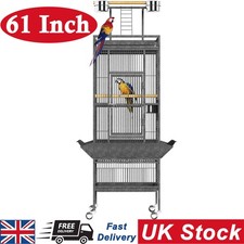 61" Large Bird Cage with Play Top Rolling Wrought Iron Parrot Cage Indoor Aviary
