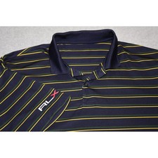 RLX Ralph Lauren Polo Shirt Mens Large Navy Blue Striped Short Sleeve Golf Top