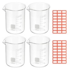 200ml Glass Beaker, 4 Pack Measuring Glass Beaker Graduated Borosilicate Cups