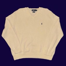Polo Ralph Lauren Cream V-Neck Pullover Cotton Knit Sweater XL Long Sleeve