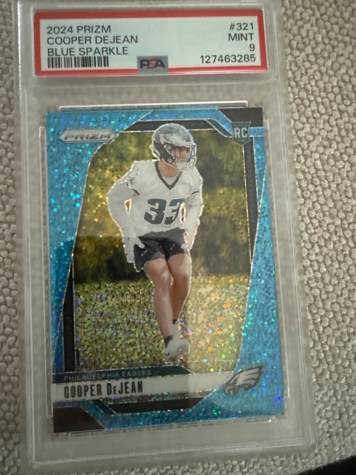2024 Panini Prizm - Rookies Cooper DeJean #321 Blue Sparkle /96(RC) PSA 9 🦅