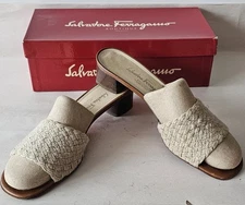 Salvatore Ferragamo Mules Slip On Shoes Womens 10 White Wood Made In Italy GUC 