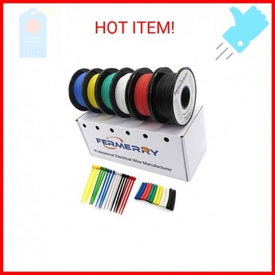 Fermerry 22 AWG Stranded Wire Spool 5ft Each 6 Colors Flexible 22 Gauge Silicone