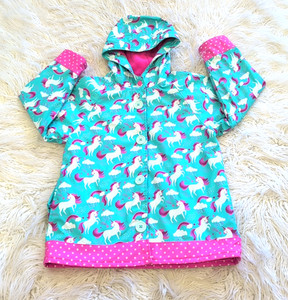 Western Chief Girls Unicorn Hooded Rain Jacket Sz 5 Lined Outdoor Polkadot