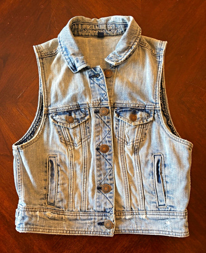 American Eagle Outfitters Womens Blue Denim Vest Button Front Collared Pockets M