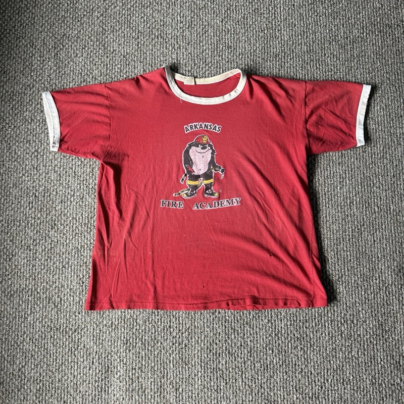VTG 70s Russell Tag Arkansas Fire Academy Taz Ringer T Shirt Size XL Distressed