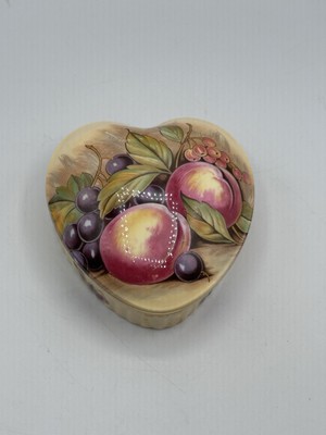 Vintage AYNSLEY Orchard Heart Shaped Trinket Pot Box Signed