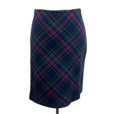 Talbots Women's Size 6 Navy Pink Green Plaid Wool Blend Pencil Skirt