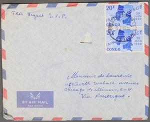 MayfairStamps Congo 1966 Pair Independence June 30 1965 to Chicago IL Air Mail C