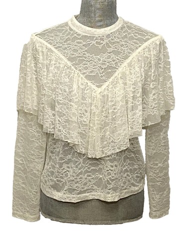 Camicetta top nuova senza etichette panna avorio pizzo vittoriano volant pizzo XS X small 0 2 - Foto 1 di 1