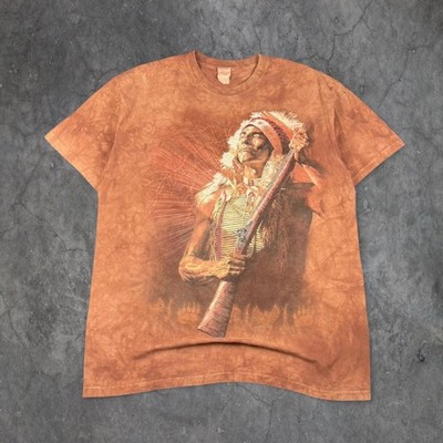 90s Native Chief Men's Orange and Brown T-shirt Men s Sz XL