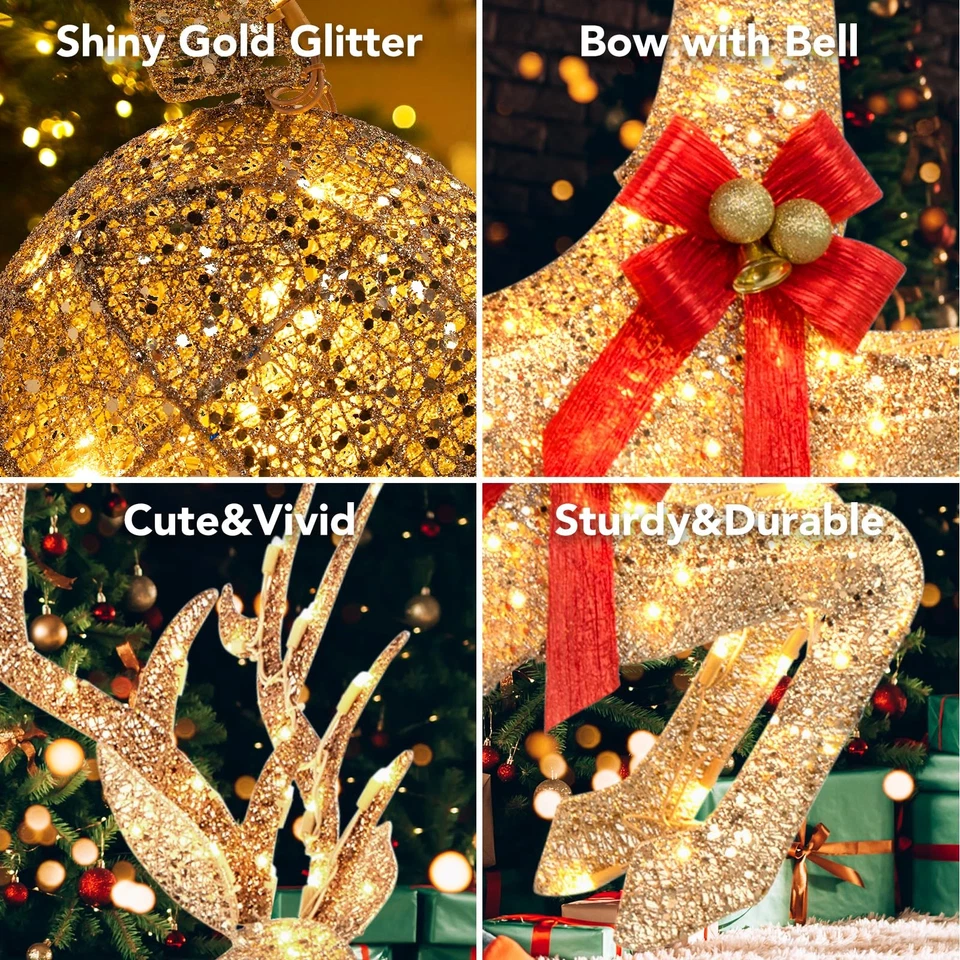 Grande 3 Piezas Reno Iluminado Familia Set 3D Navidad Ciervo Decoración Foto 3 de 4