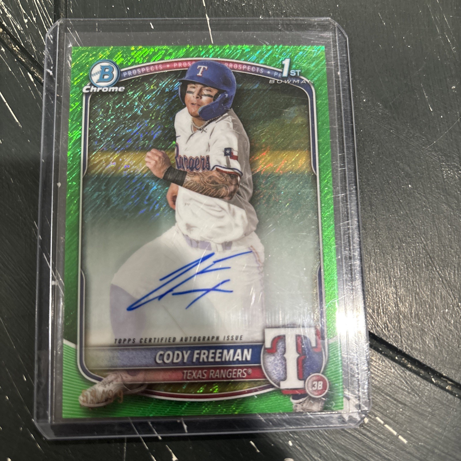 2025 Bowman Cody Freeman 1st Chrome Green Shimmer Auto Autograph /99 Rangers