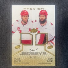 2024-25 Premier Dual Jerseys Patch Gold SP Brent Burns Jaccob Slavin 04/15 PD-SB