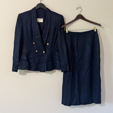 Kasper for A.S.L. Womens Navy Textured 2pc Skirt Suit DB 4Btn Shawl 10