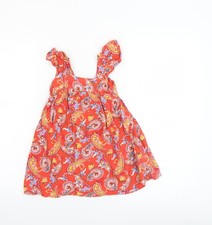 Primark Girls Red Paisley Cotton A-Line Ruffle Sleeveless Dress 4-5 Years