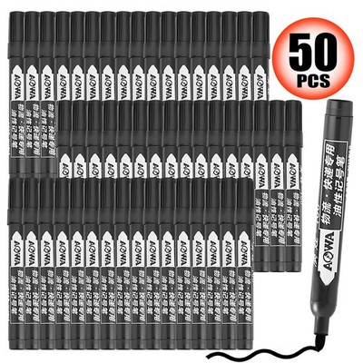 50 Stk Permanent Marker Set Stift 3 mm Rundspitze Schwarz Wasserdicht für Schule