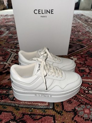 CELINE Block Sneakers White Calfskin Wedge Outsole Low Top Logo