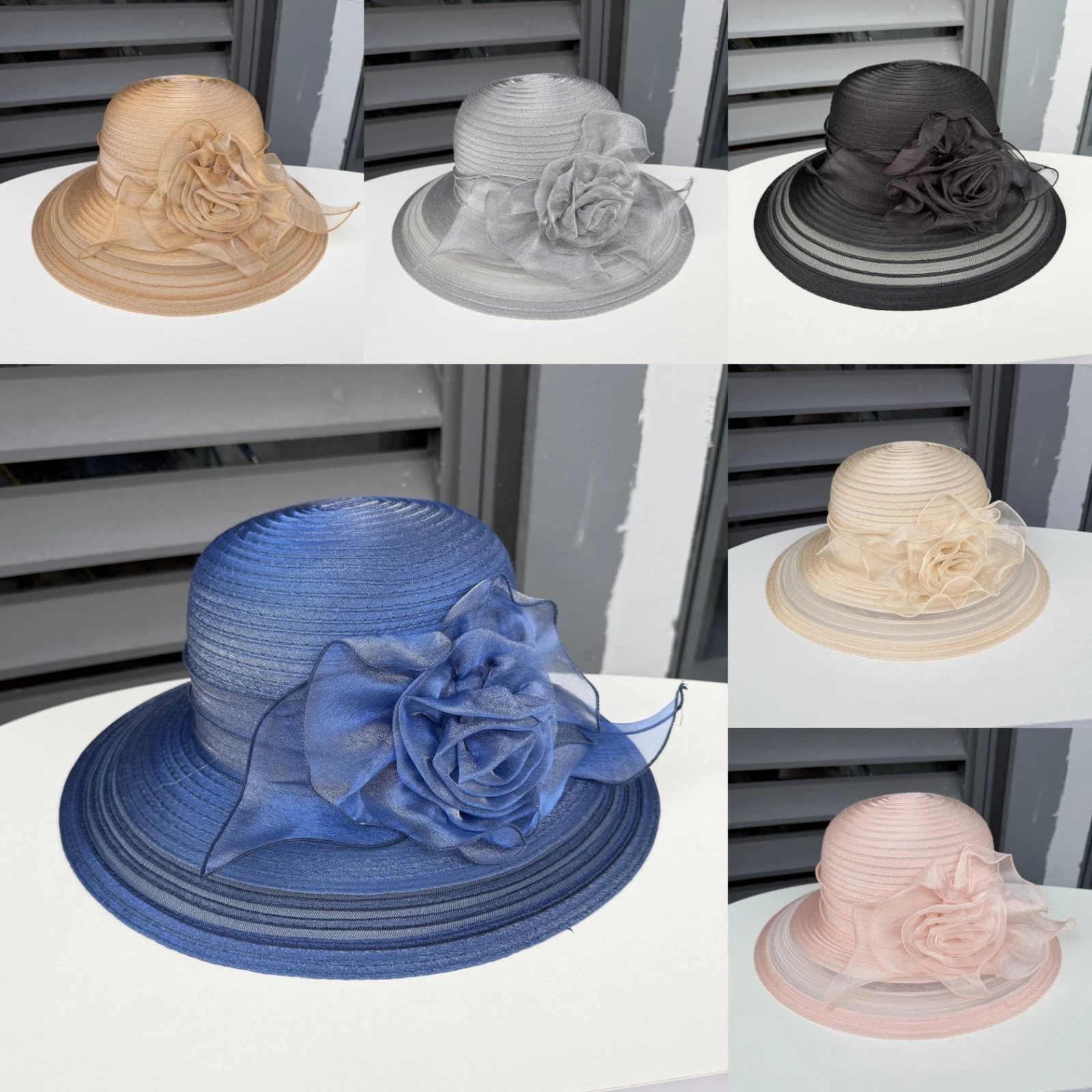 Women's Organza Flower Sun Hat Wide Brim Church Derby Wedding Tea Party Hat