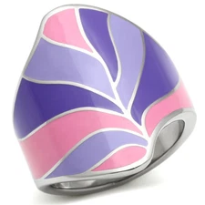 Women's Abstract Floral Ring, Stainless Steel, Statement, Wide Band, Enamel