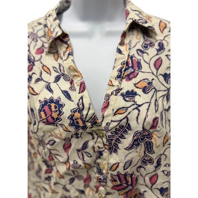 Rachel Zoe 100% Linen Womens SZ S Tropical Floral Print Long Sleeve Button Shirt