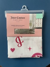 Juicy Couture Fabric Shower Curtain with Hooks 70x72  White/Pink