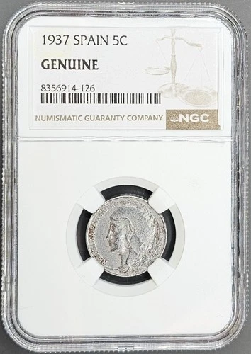 1937 Spain 5 Centimos NGC Genuine
