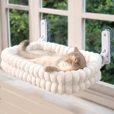 Cat Window Perch, 23*15in Double-Layer Foldable Pet Hammock(Medium,White)