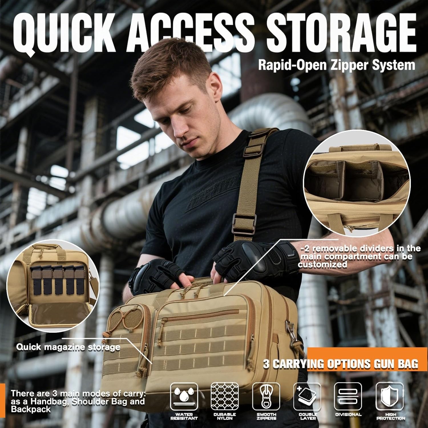 Tactical Gun Range Bag for Handguns and Ammo Pistol Case Shooting Range Backpack